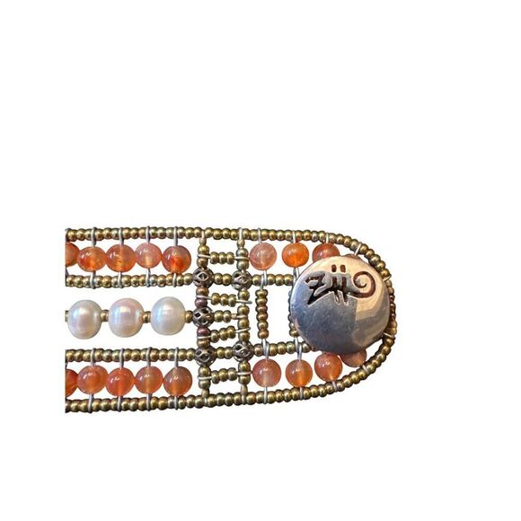 Zhi Designer Beaded Bracelet With Silver & Murano Glass Beads Peacock Orange Des - Picture 2 of 5